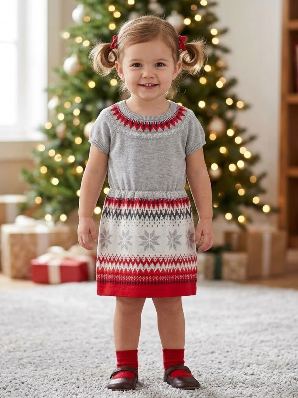 NEW Gymboree Fair Isle Knit Short Sleeve Holiday Christmas Sweater Dress Toddler